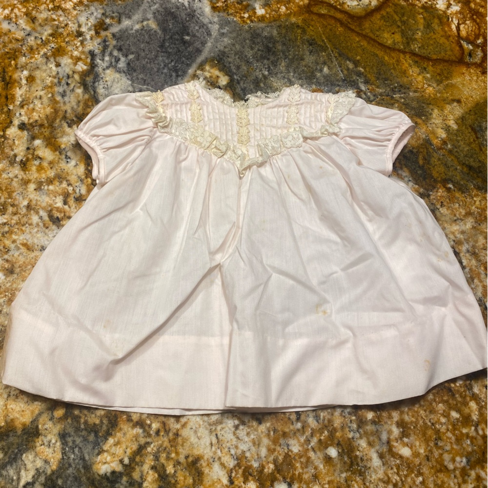 Vintage Neiman Marcus Pink Baby Dress with Lace 0-3mo